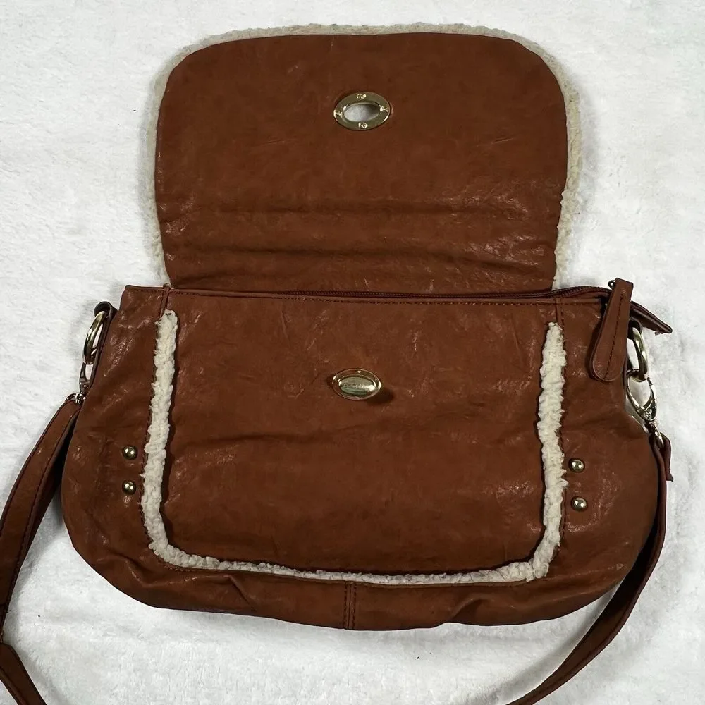 Apt 9 Women Carmel Faux Camel Fur Trim Shoulder Crossbody Purse Boho Cottagecore